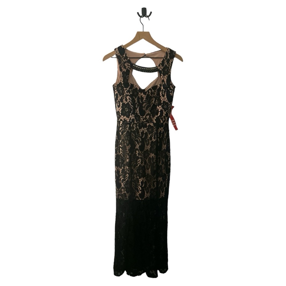 Enfocus Lace Maxi Dress Formal Evening Party‎ Cutout Back Black Beige Size 6